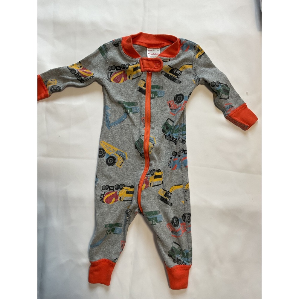 Hanna Andersson Construction Truck Organic Cotton Zip Sleeper Grey Orange 3-6M